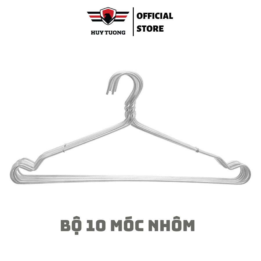 Bộ 10 móc phơi đồ, chất liệu hợp kim nhôm 3.6, giá treo đồ kích thước 40x19x2.5cm - Màu sắc trắng bạc