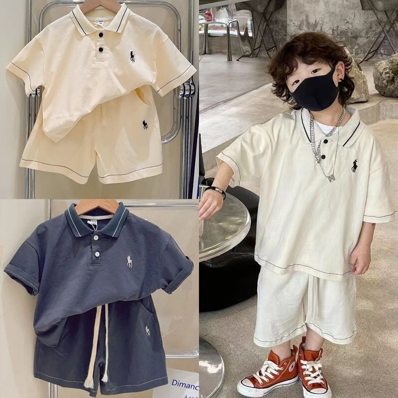 Bộ Áo Thun Polo Ngắn Tay + Quần Short Thoáng Khí Thời Trang Cho Bé