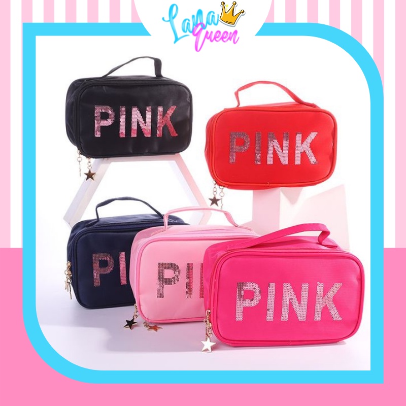 Túi Pink đựng mỹ phẩm du lịch, đồ trang điểm tiện ích chống thấm nước đẹp và thời trang - LANA QUEEN