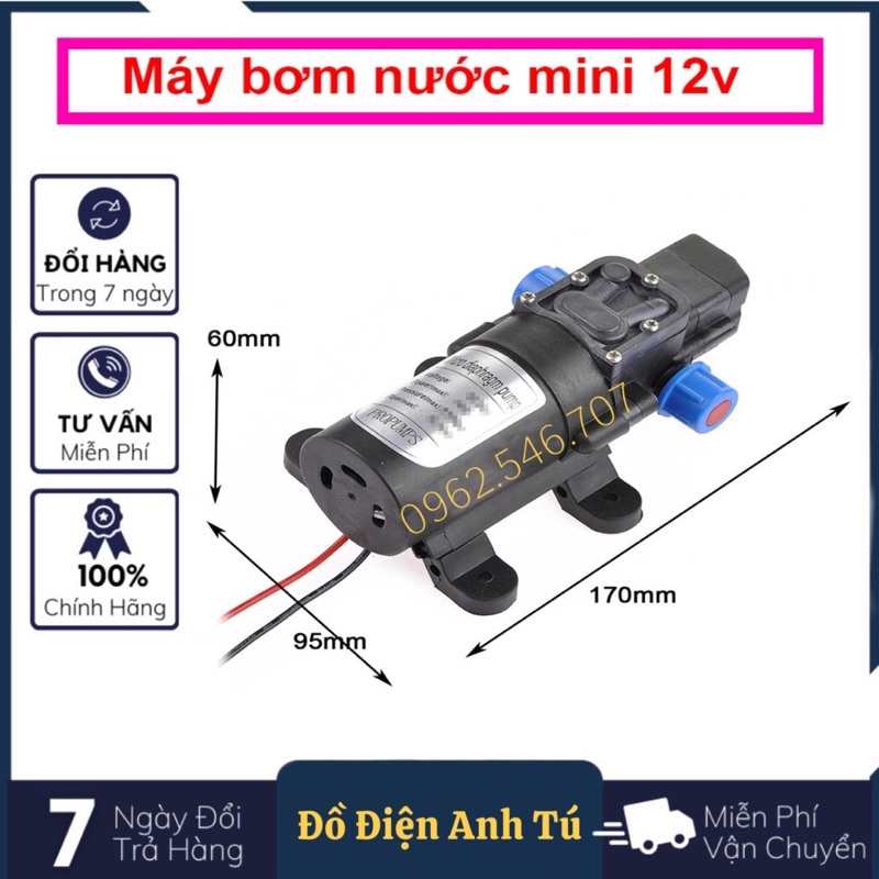 Máy bơm nước mini 12V áp lực cao dung tích nước 8L phút sử dụng làm bộ phun sương tưới cây,bộ rửa xe mini