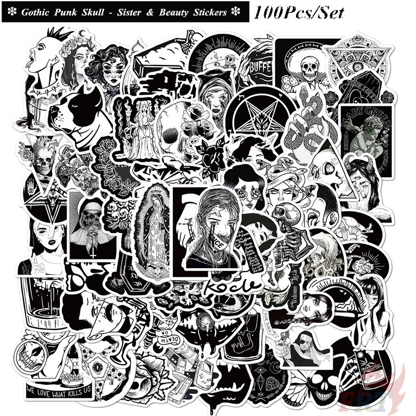 100Pcs/Set ❉ Gothic Punk Skull - Series B Sister & Beauty Stickers ❉ Waterproof DIY Fashion Decals Doodle Stickers