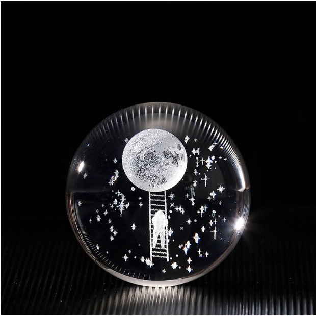 Đèn Pha Lê Quả Cầu Trong Suốt, Đế Gỗ Usb, Trang Trí Decor Phòng Ngủ, Phòng Làm Việc, Phong Thủy