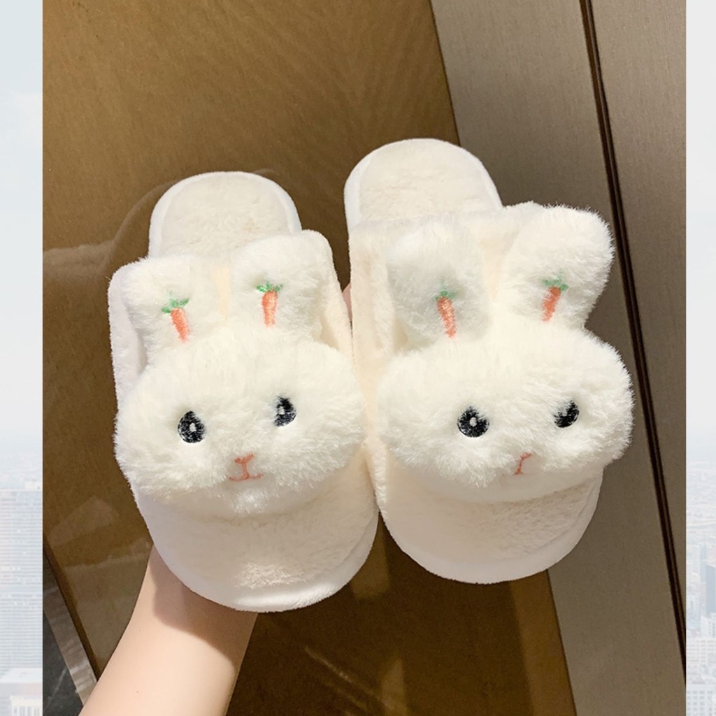 Dép Bông Đi Trong Nhà Họa Tiết Thỏ Hoạt Hình Chống Trượt Giữ Ấm Mùa Đông 2020 Cho Nữ