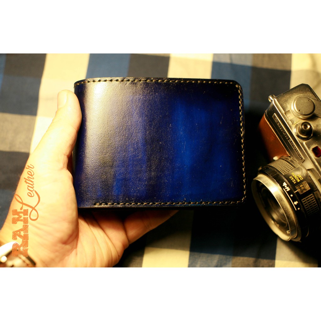 Ví nam handmade da bò vegtan Italia handmade bền chắc cao cấp xanh dương navy - RAM Leather