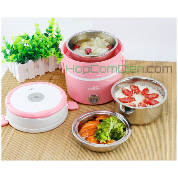 Hộp cơm điện Playbear (mới nhất) inox 3 tầng