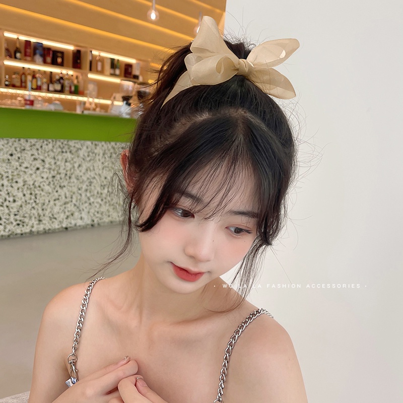 Kẹp Tóc Nơ Vải Voan Phối Lưới Phong Cách Hàn Quốc Tinh Tế Cho Nữ
