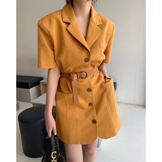 ( Hàng Đẹp)Ảnh thật 4 hình cuối-HC304.Váy áo cổ vest chic suit kèm đai mùa hè thời trang