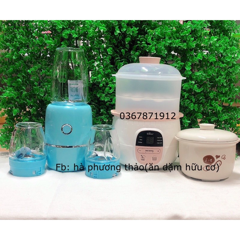 combo nồi bear 0,8l quốc tế+ máy xay 3 cối sentale