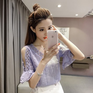(Hàng có sẵn) Áo kiểu tay loe cổ chữ V thiết kế trễ vai nữ tính