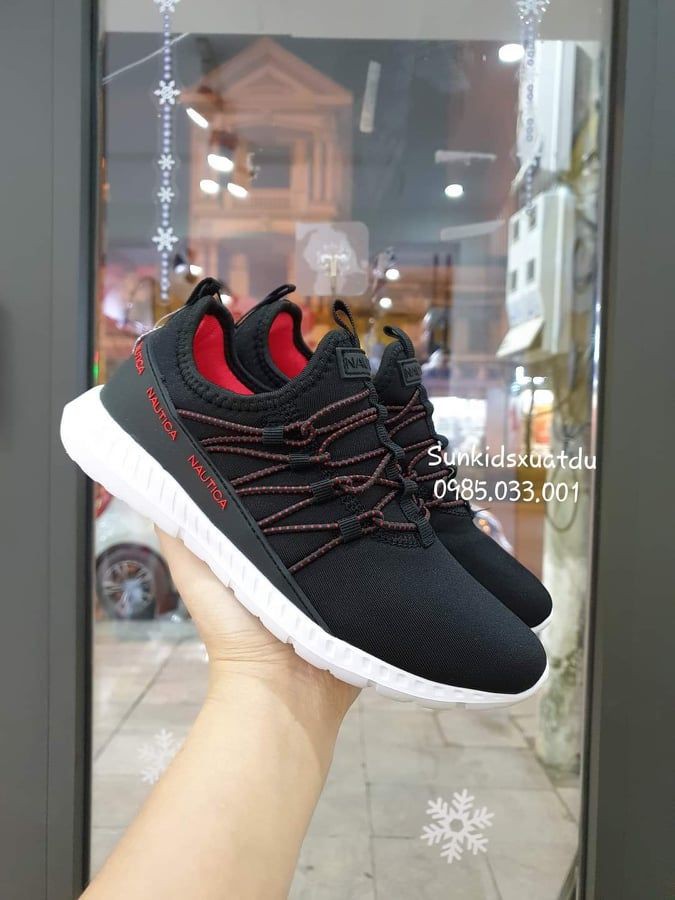 Sneaker dây đan đen đỏ