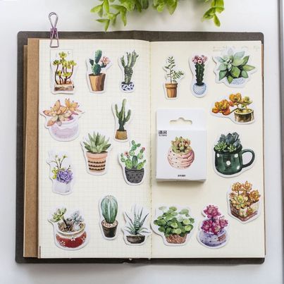 Hộp 50 sticker chậu cây cảnh trang trí sổ tay planner