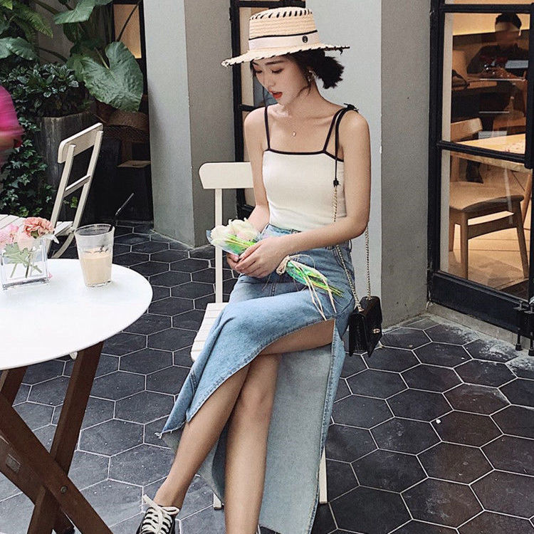 Chân váy jeans lưng cao thời trang sành điệu cho nữ