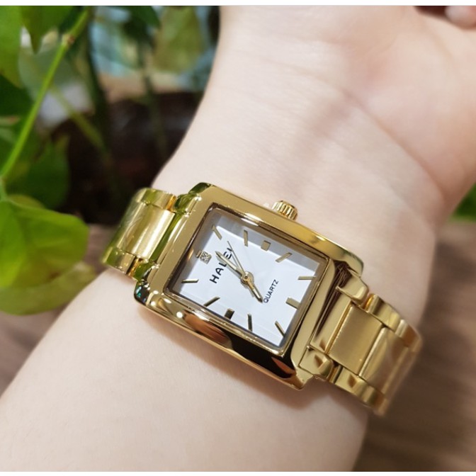 Đồng hồ nữ Halei mặt vuông dây kim loại chống nước chống xước Tony Watch 68