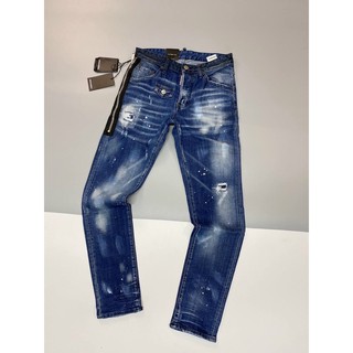 Quần bò nam xanh rách khoá lệch ông côn hàng SPF.