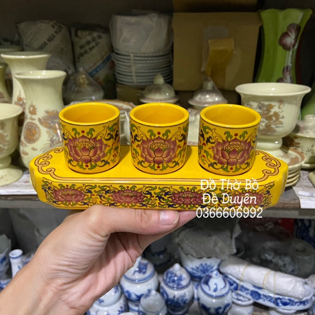 Khay 3 chén vàng hoa