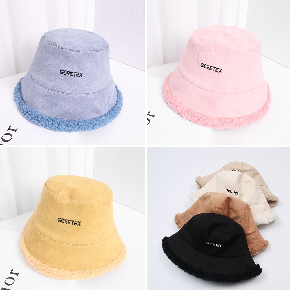 Nón Vải Bucket Phối Viền Lông Cừu Goretex Korea Style