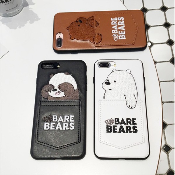 Ốp điện thoại da dập nổi họa tiết gấu We Bare Bears đáng yêu có túi đựng thẻ tiện lợi cho iPhone 6/7/8/7+/8+/X | BigBuy360 - bigbuy360.vn