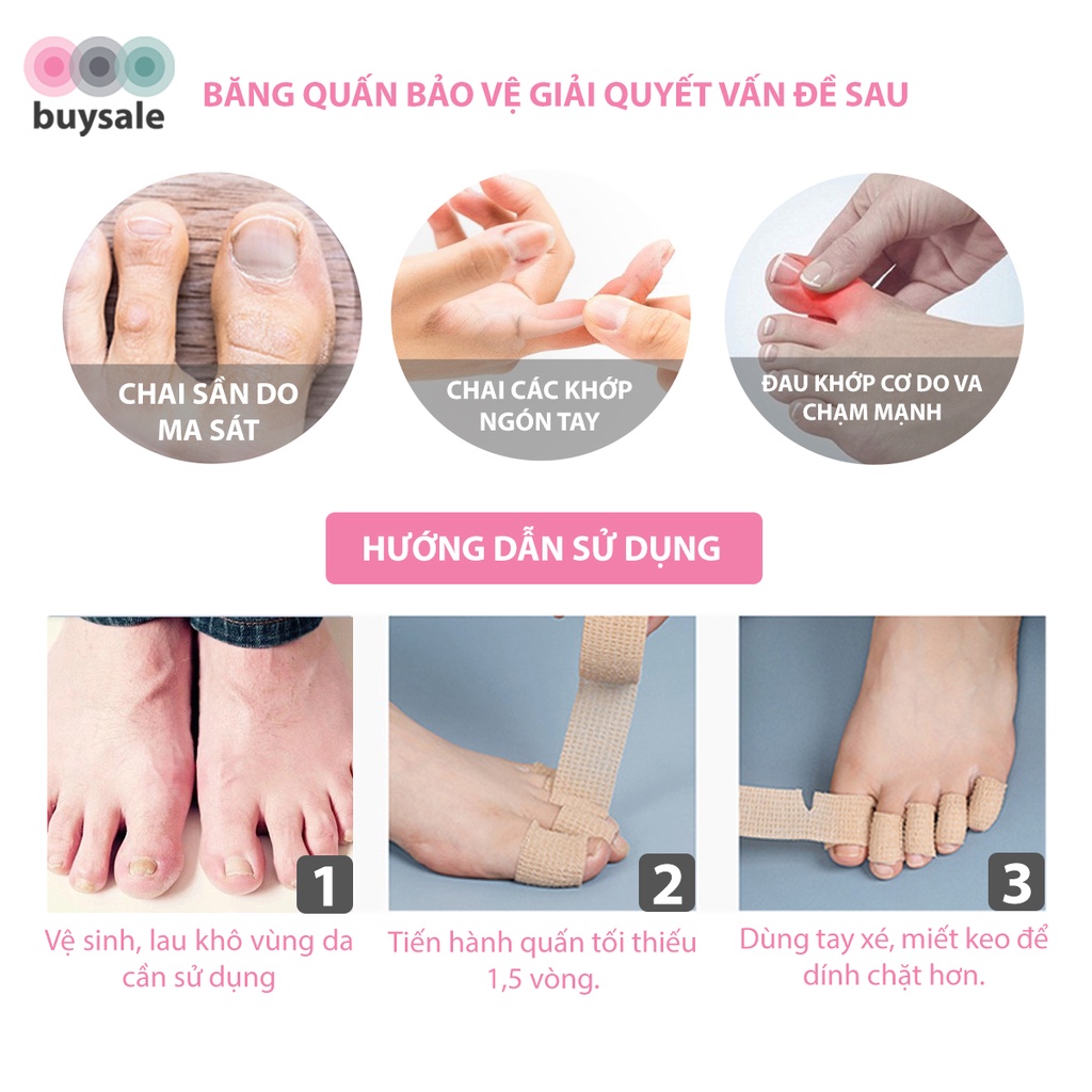 Cuộn băng quấn tự dính bảo vệ ngón tay ngón chân chống chai sần kích thước 4.5mx2.5cm - BuySales - BSPK247