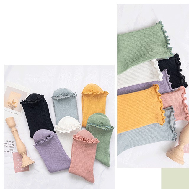 Tất Bèo Cổ Nhún 7 Màu Phong Cách Vintage Hàn Quốc - 100% Cotton chất len đẹp - Hàng Cao Cấp T01 | BigBuy360 - bigbuy360.vn