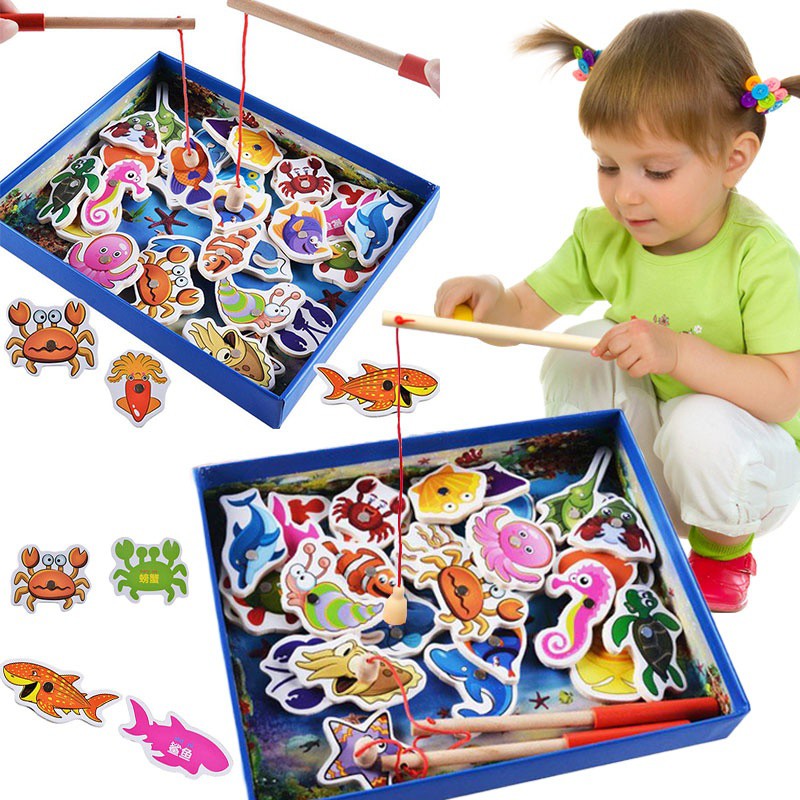 Bộ đồ chơi câu cá gỗ 32 sinh vật biển cho bé yêu
