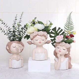 Lọ hoa bình hoa cô gái đội hoa decor trang trí