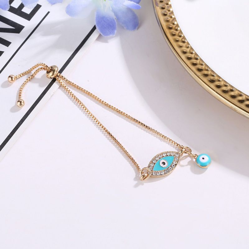 RUN❤Turkish Lucky Blue Crystal Evil Eye Bracelets Handmade Gold Chains Lucky Jewelry