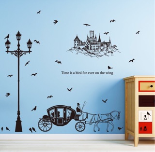 Decal dán tường cột đèn cỗ xe  cổ