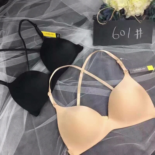 Áo ngực đan dây chéo cực xinh, Áo lót bra bralette đệm mút mỏng màu đen màu da đi biển xinh