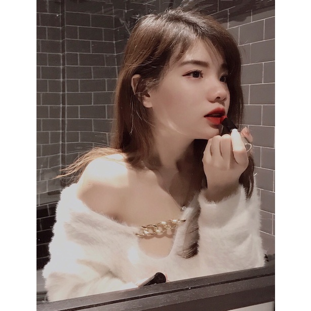 Áo Dệt Kim Tay Dài Cổ Chữ V Phối Dây Xích Phong Cách Hàn Quốc Thời Trang Mùa Thu Mới Cho Nữ