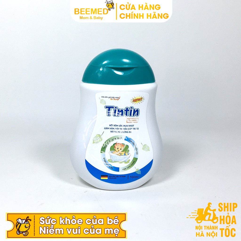 Sữa tắm gội cho bé Tintin - Chai 100ml - Không gây cay mắt, cho trẻ từ sơ sinh từ thảo dược, giảm rôm sảy, mẩn ngứa