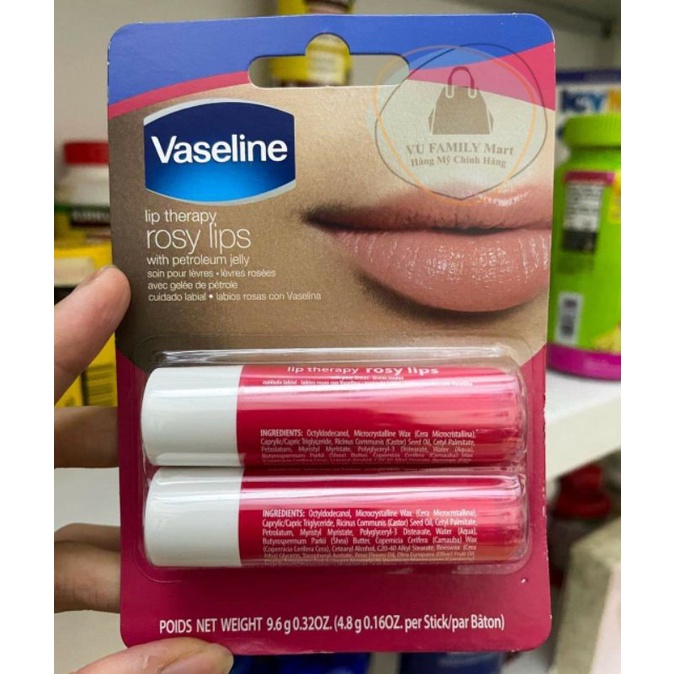 Son dưỡng môi dạng thỏi Vaseline Lip Therapy Rosy Lips Bản Mỹ (set 2 cây, mỗi cây 4.8g) - Hàng Mỹ
