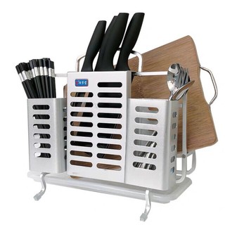 Giá cắm dao thớt, đồ dùng nhà bếp 2 ống cắm đũa thìa hợp kim nhôm cao cấp #6786