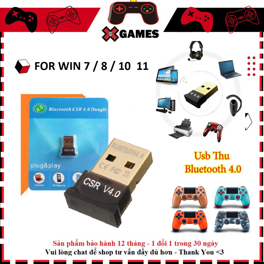 Usb Bluetooth, Usb Thu Bluetooth 4.0 Không Dây Cho Pc Win 10 8 7 Chơi Game Không Dây Với Tay Cầm PS4 - xgames96
