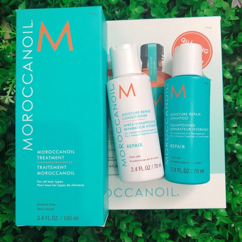 Tinh dầu Moroccanoil dưỡng phục hồi tóc 100ml và gội xả Moroccanoil dưỡng ẩm (phục hồi) 70mlx2