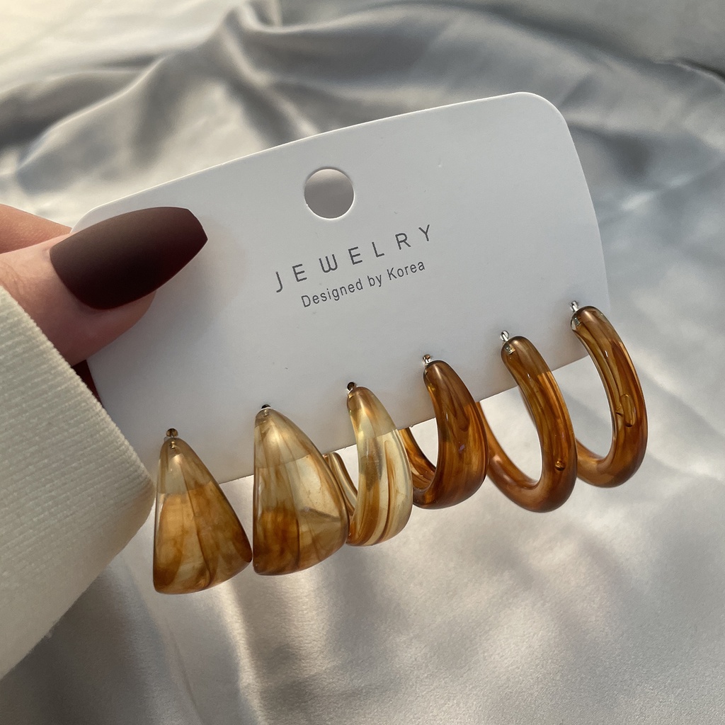 Bộ 6 khuyên tai RINHOO nhựa thời trang thanh lịch dành cho nữ