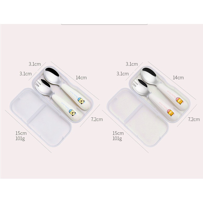 Bộ thìa dĩa an toàn bằng Inox có hộp đựng cho bé IN36