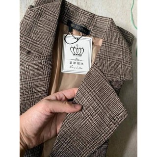 Blazer kẻ caro 2 màu ghi-nâu