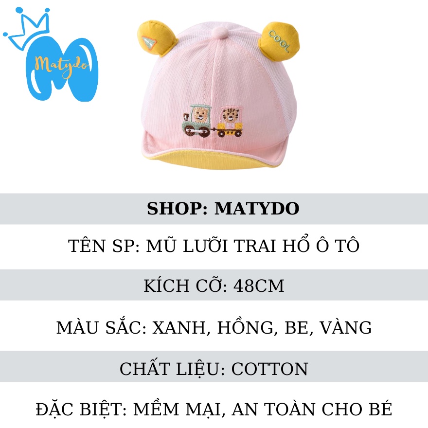 Mũ cho bé gái bé trai MATYDO nón lưỡi trai hình hổ đáng yêu phụ kiện trẻ em MU012