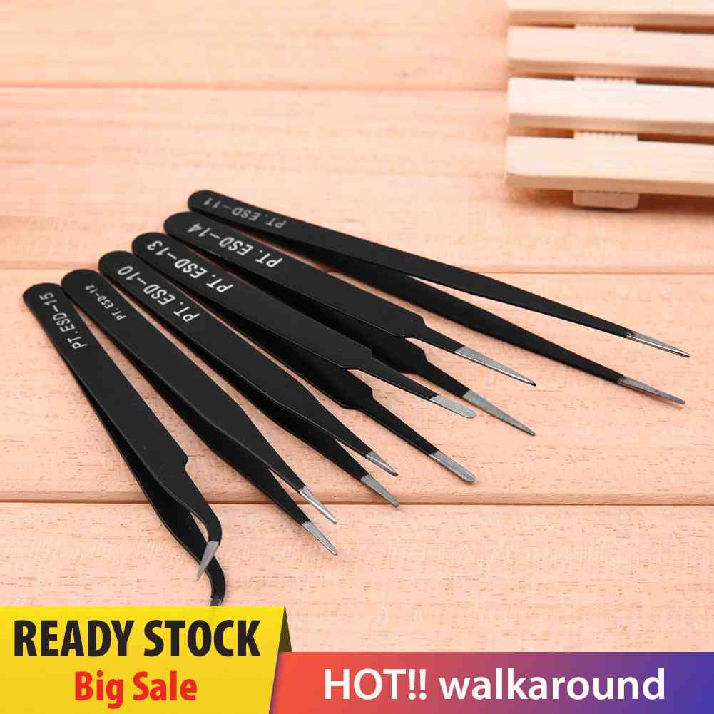 Set 6 Nhíp Làm Móng Bằng Thép Không Gỉ Chống Tĩnh Điện Kèm Túi Đựng