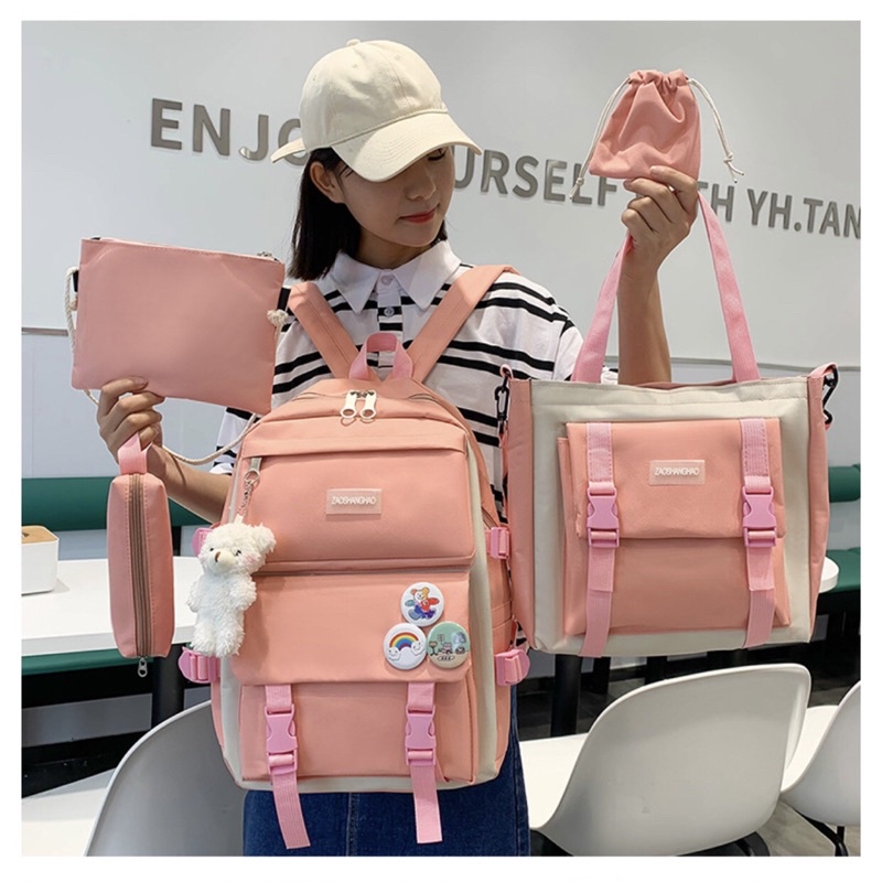 4 món BALO  ULZZANG 2 LỚP CHỐNG NƯỚC THỜI TRANG ĐI HỌC ĐI CHƠI DẼ THƯƠNG - Cặp xách dễ thương BL055 ulzzang
