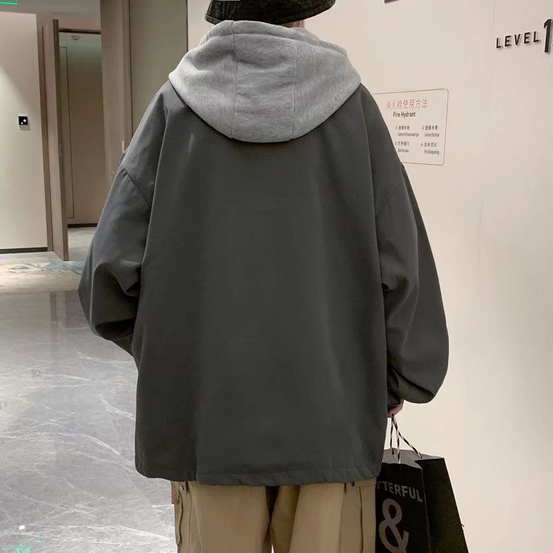 Áo Khoác Hoodie Giả Hai Lớp Dáng Rộng Thời Trang Cá Tính Cho Nam