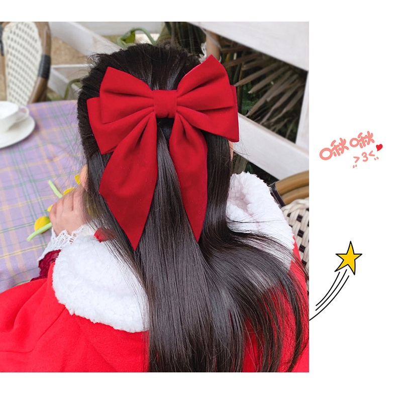 Kẹp tóc đính nơ vải nhung màu đỏ phong cách Trung Hoa thời trang cho nữ