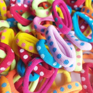 Túi 50 dây cột tóc màu chấm bi (đường kính 2.5cm,3.5cm,4cm)