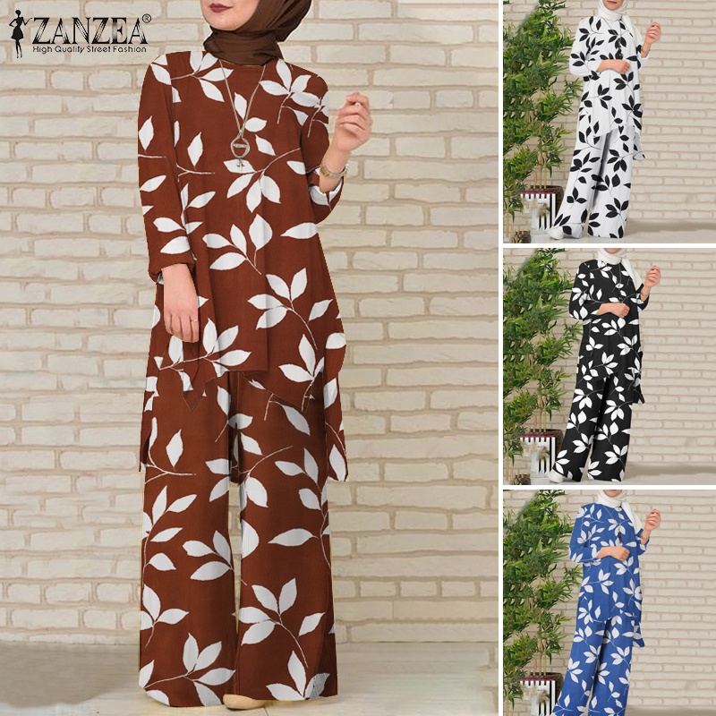 Zanzea Set Áo Thun Ngắn Tay + Chân Váy Xẻ Tà In Hoa Thời Trang Dành Cho Nữ