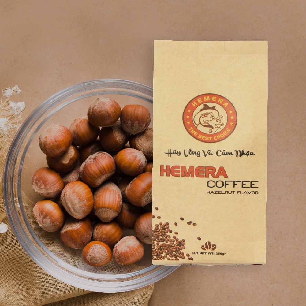 Cà Phê Cao Cấp Rang Xay Hemera Hazelnut (hương hạt dẻ) 250gr Tặng 2 gói cafe hòa tan Hemera