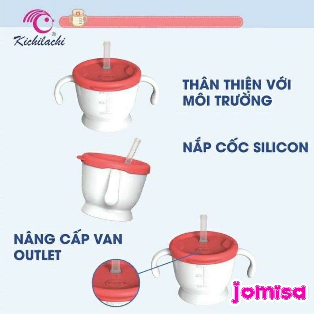 Cốc tập uống tập hút 3 giai đoạn Kichilachi cho bé có vạch chia 150ml JOMISA AD15