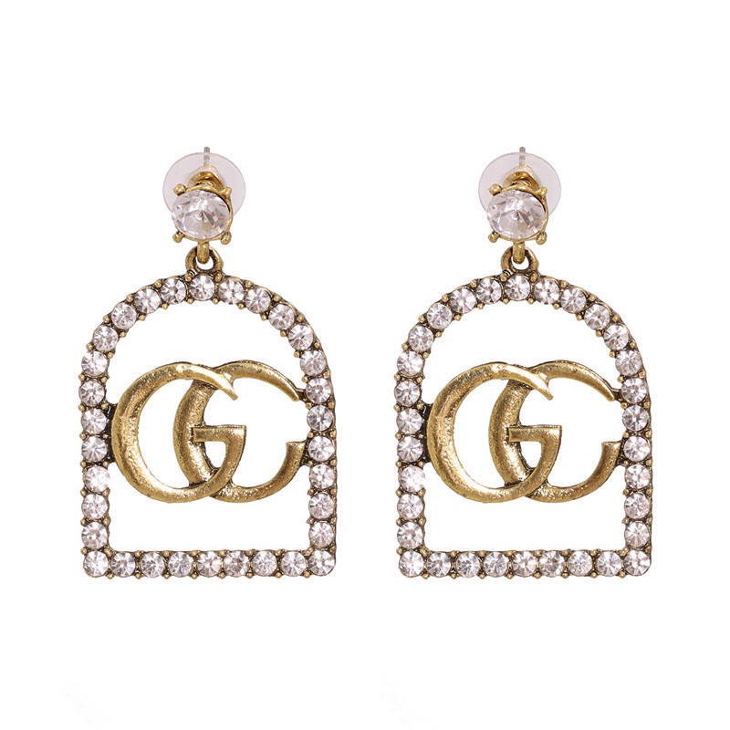 Bông tai nữ thương hiệu GG mạ vàng dáng thả dài mặt đính đá TB423 TOBI STORE