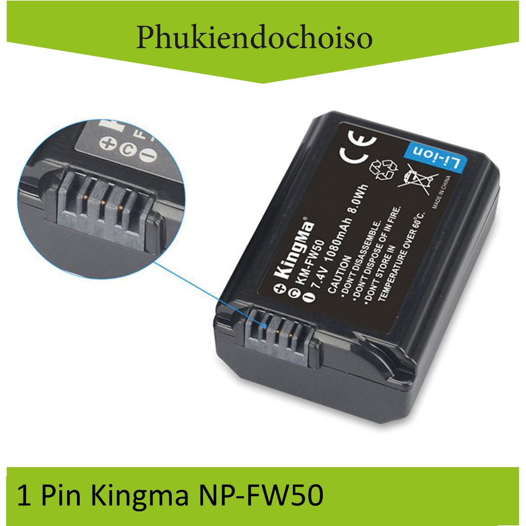 Bộ 1 pin 1 sạc Kingma cho Sony NP-FW50 + Hộp đựng Pin, Thẻ nhớ