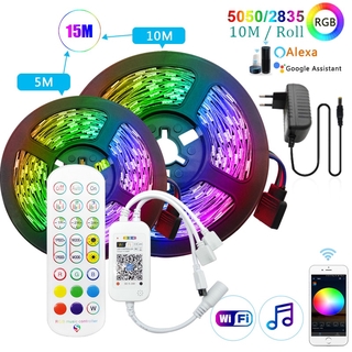 GBKOF RGB LED Strip Light SMD 2835/5050 No Waterproof Leds Tape Diode Ribbon LED Lights Lamp Music WiFi Controller AC 220V DC 12V Adapter