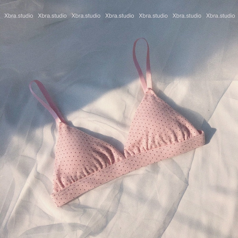 Bộ đồ lót áo bralette basic màu hồng chấm bi (tặng kèm mút) | BigBuy360 - bigbuy360.vn
